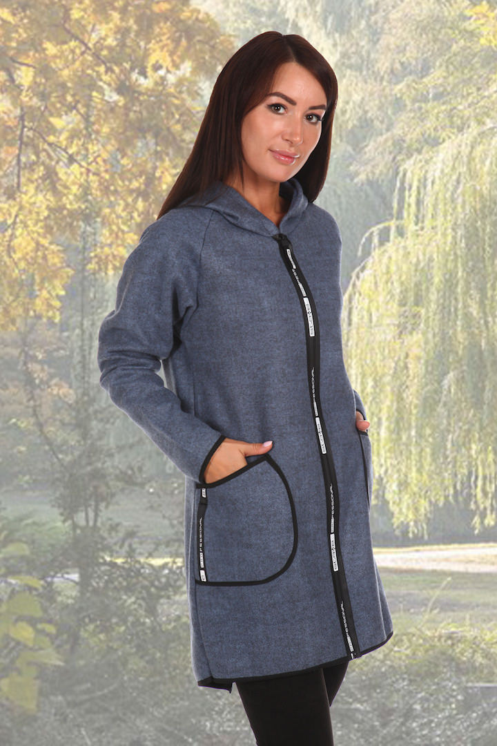 Фото товара 20115, синее пальто из эко-кашемира