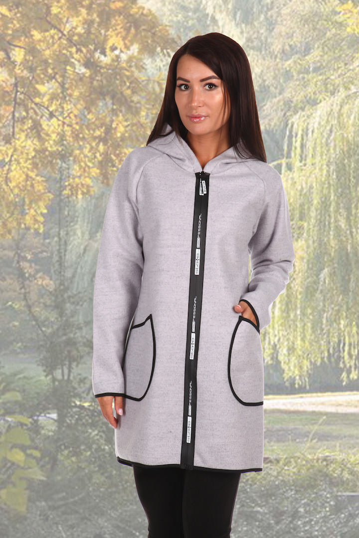 Фото товара 20116, серое пальто-толстовка