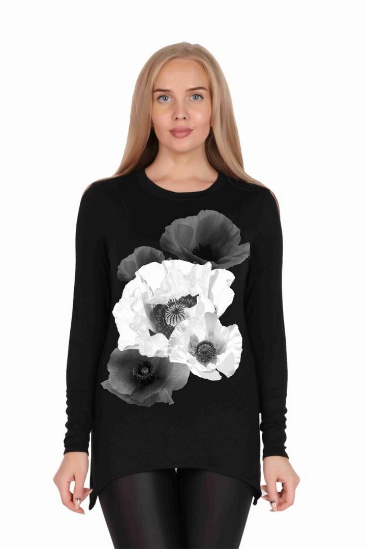 Фото товара 20155, черная туника с цветком