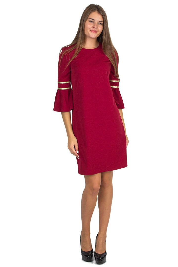Фото товара 20180, бордовое платье с золотой тесьмой