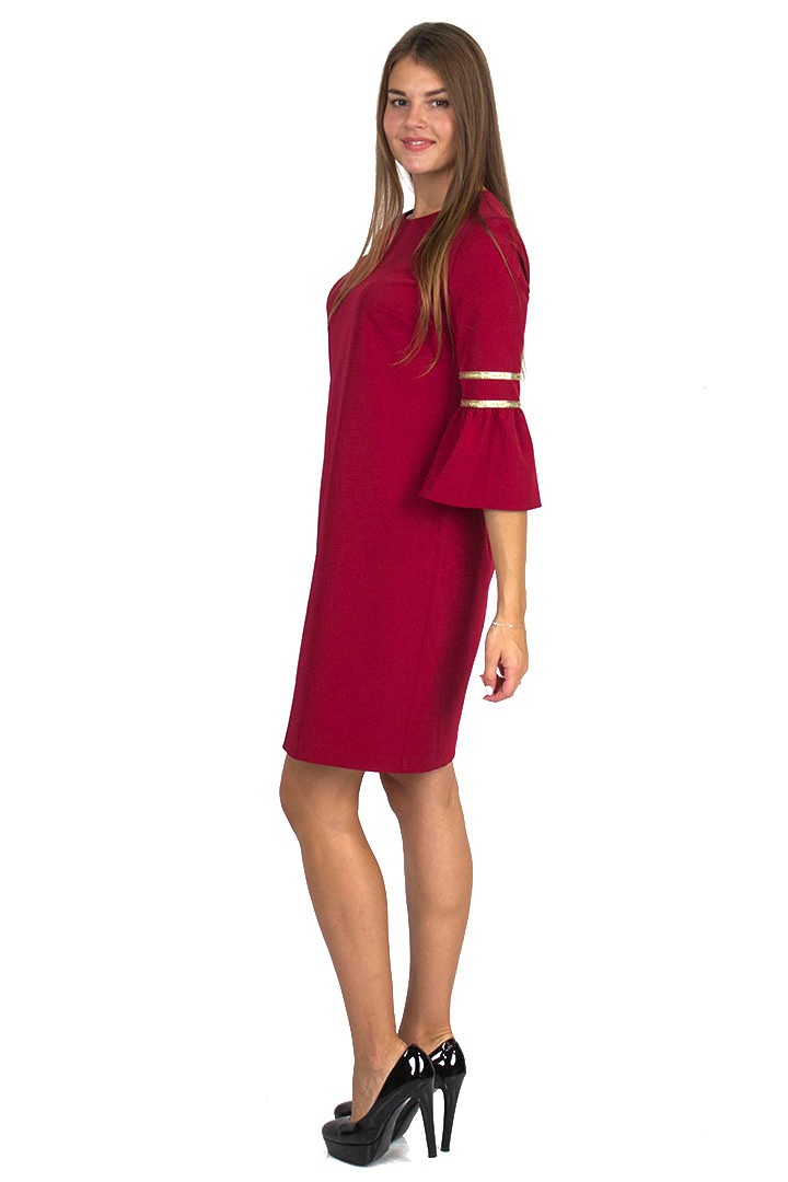 Фото товара 20181, бордовое платье с золотой тесьмой